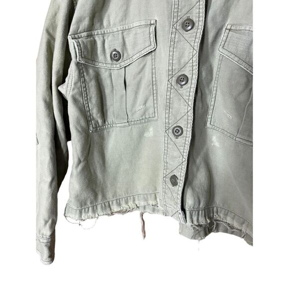 American Eagle Olive Green Cotton Military Cropped Jacket Shacket Size Medium‎ - Picture 4 of 9